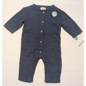Little Planet by Carter Romper 6m One-Piece Blue Gauze Organic Cotton Jumpsuit